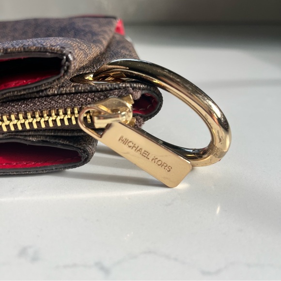 Michael Kors Nicole Large Brown Signature Logo and Merlot Leather Trim Crossbody - Picture 8 of 16